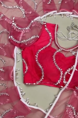 Rosy Radiance Sequinned Net Saree with Embellished Blouse