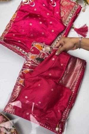 Regal Fuchsia Banarasi Silk Saree with Floral Jaal Embroidery