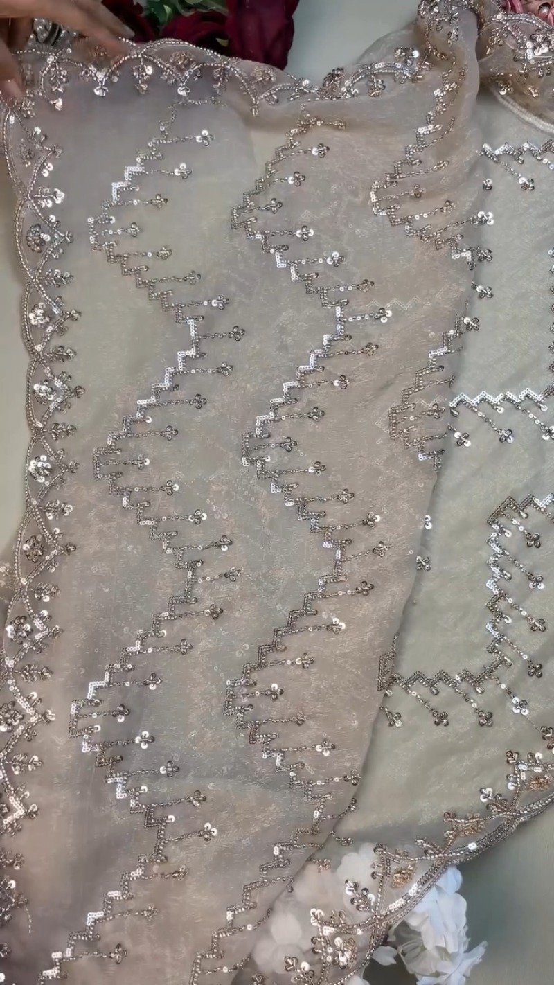 Opulent Champagne Sequin Embroidered Ethnic Ensemble - Image 6