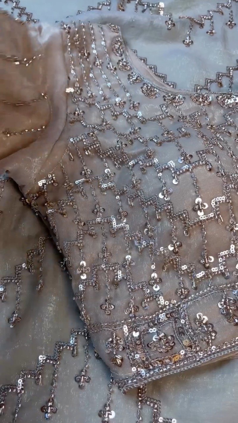 Opulent Champagne Sequin Embroidered Ethnic Ensemble - Image 8