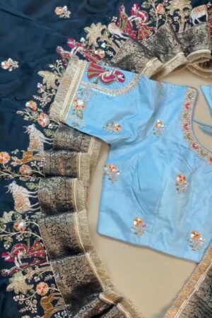 Divine Pichwai Embroidered Midnight Silk Lehenga Set – Available in Midnight Blue & Sky Blue