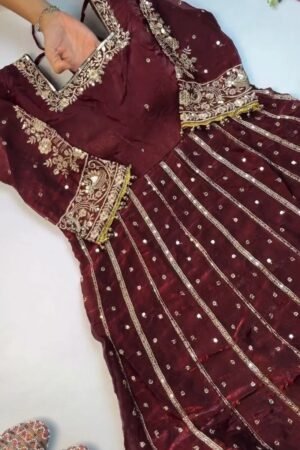 Regal Embroidered Silk Kurta & Dupatta Ensemble – Available in Burgundy & Midnight Black