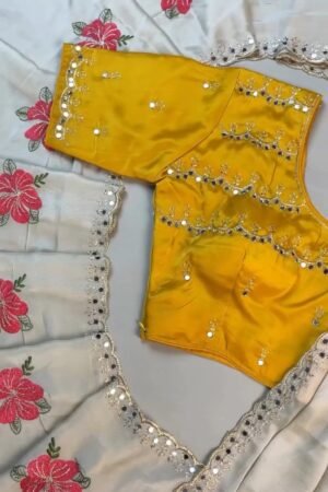 Sunshine Yellow Blouse with Floral Embroidered Saree – Available in Yellow & Floral Multi