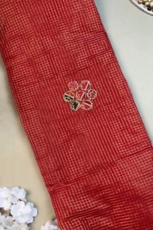 Scarlet Red Bandhani Appliqué Chanderi Saree with Embellished Border