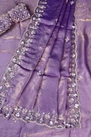Enchanting Lavender Organza Saree with Intricate Sequin Embellishments