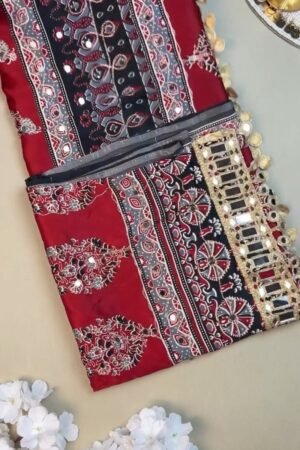 Regal Mirror-Work Ethnic Ensemble in Crimson & Ebony – Available in Dual-Tone Prints