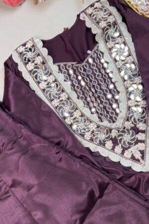Royal Plum Mirrorwork & Pearl Embellished Kurta Set