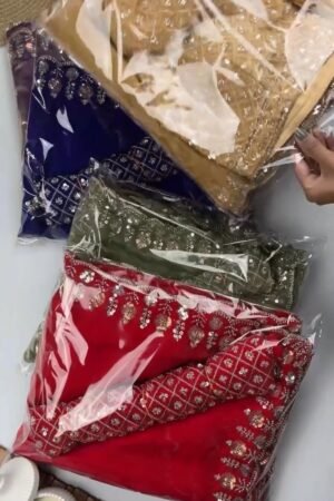 Opulent Velvet Sequined Festive Saree Set – Available in Mustard Gold, Royal Blue, Olive Green & Regal Red