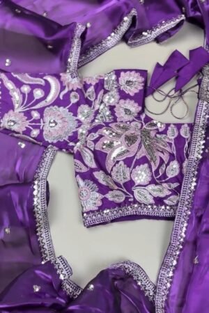 Royal Purple Resham & Sequin Embroidered Saree Set