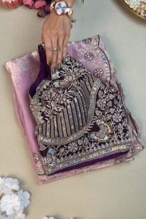 Enchanting Butterfly Embroidered Organza Saree Set – Available in Deep Plum & Soft Blush
