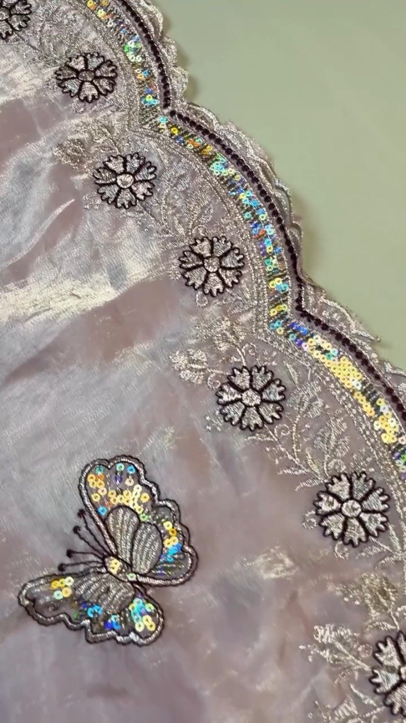 Enchanting Butterfly Embroidered Organza Saree Set β Available in Deep Plum & Soft Blush - Image 3
