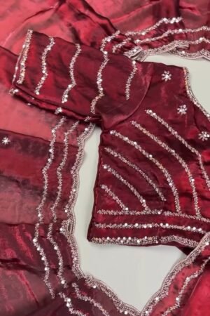 Deep Crimson Radiance Sequined Hand-Embroidered Saree Set