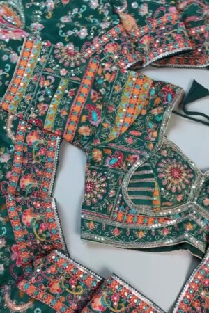 Forest Green Embellished Mirror-Work Lehenga Choli Set