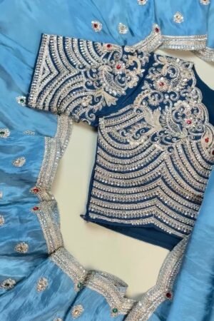 Royal Blue Hand-Embellished Silk Ensemble with Zardozi Detailing – Available in Midnight Blue & Azure Blue