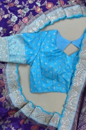 Royal Purple & Azure Blue Banarasi Silk Saree Set – Available in Purple & Blue