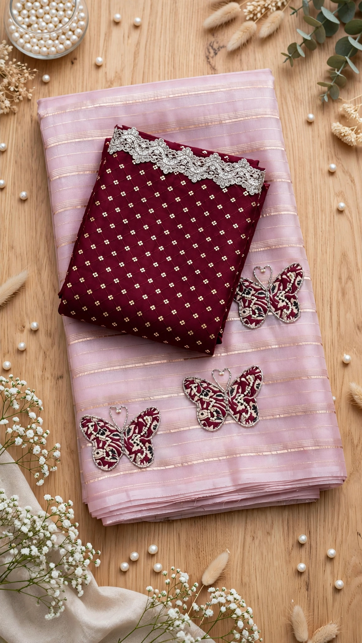 Blush Pink Butterfly Motif Organza Saree with Embroidered Velvet Blouse β A Fusion of Whimsy and Elegance - Image 5