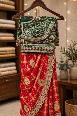 Regal Emerald & Vermilion Bandhani Silk Saree – Available in Classic Red & Festive Deep Green
