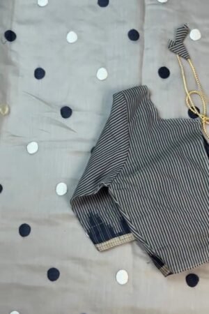 Chic Monochrome Stripe & Polka Dot Handloom Saree with Designer Blouse