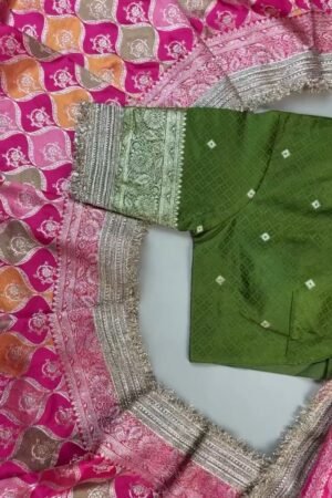 Opulent Fuchsia and Olive Green Banarasi Silk Festive Lehenga Set – Available in Fuchsia Pink & Olive Green