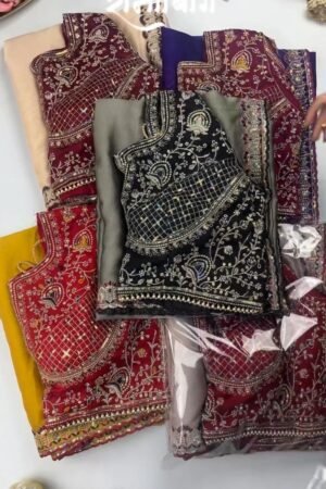 Royal Velvet Embroidered Saree Ensemble – Available in Midnight Blue, Crimson Red, Charcoal Grey, Mustard Yellow, and Champagne Beige