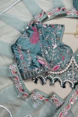 Teal Blue Embroidered Silk Blend Designer Blouse – A Fusion of Tradition & Modern Elegance